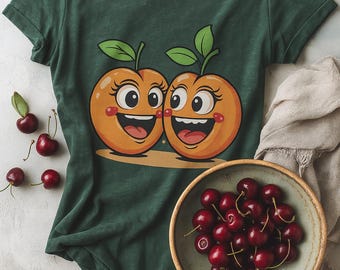 Cute Cherry Couple T-Shirt, Funny Fruit Shirt, Kawaii Food Tee, Couple Matching Gift, Summer Graphic Tee, Cute Cartoon Shirt