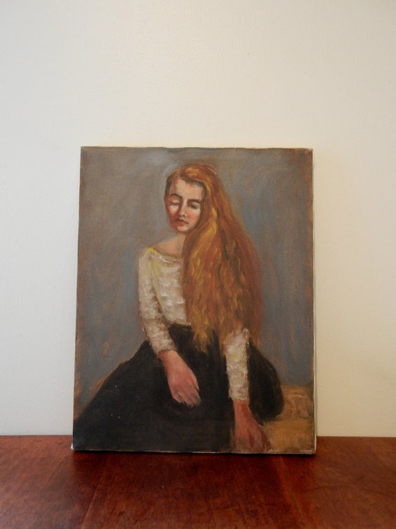 Items similar to Vintage Acrylic Painting, Vintage Portrait of a Woman