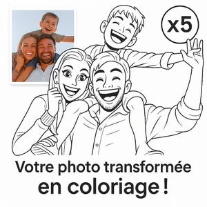 5 personalisierte Malvorlagen von Fotos | Malvorlagen mit Cartoon-Porträts | Einzigartiges druckbares Geschenk