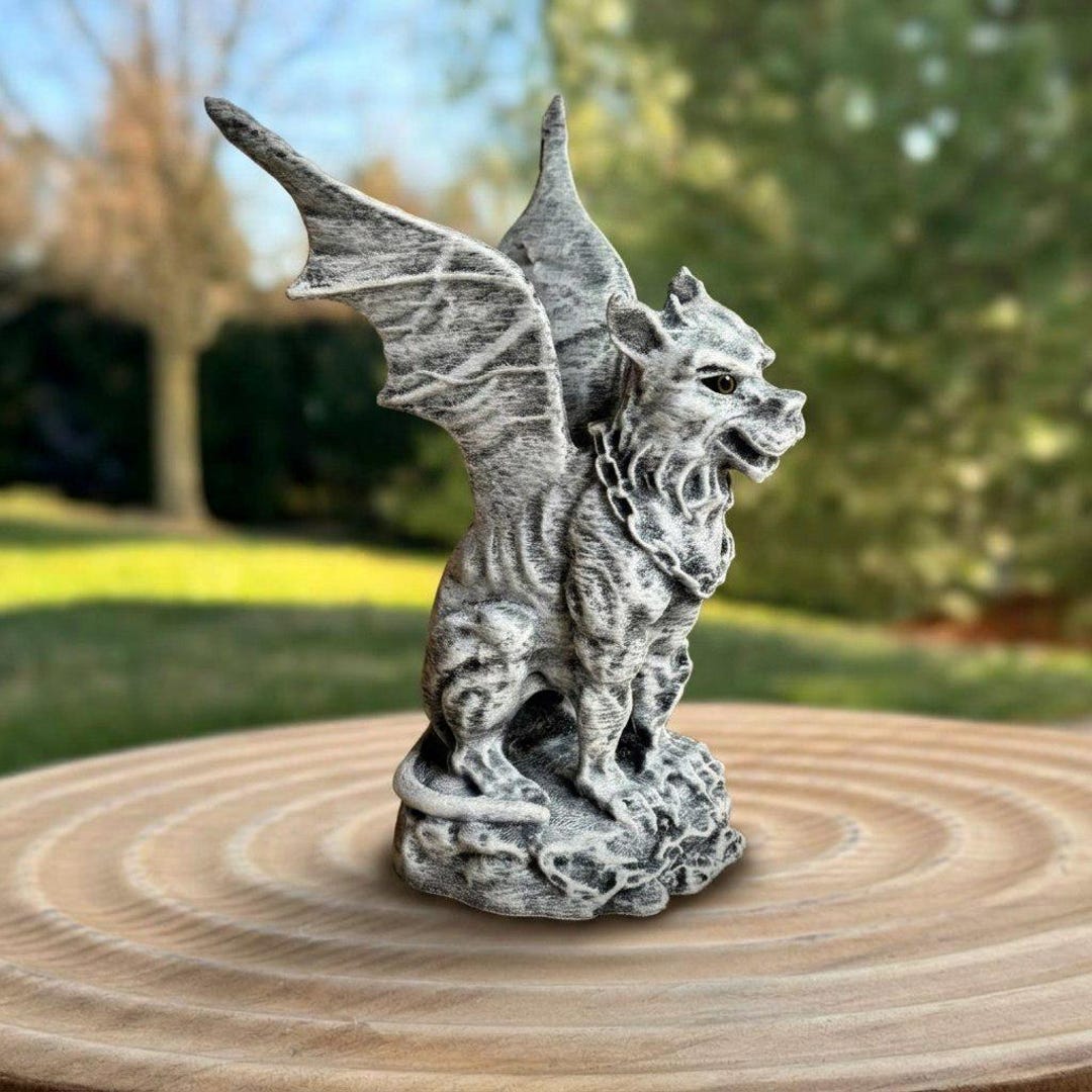 Garden Gargoyle Concrete Statue Stone Chained Dragon Figurine Outdoor ...
