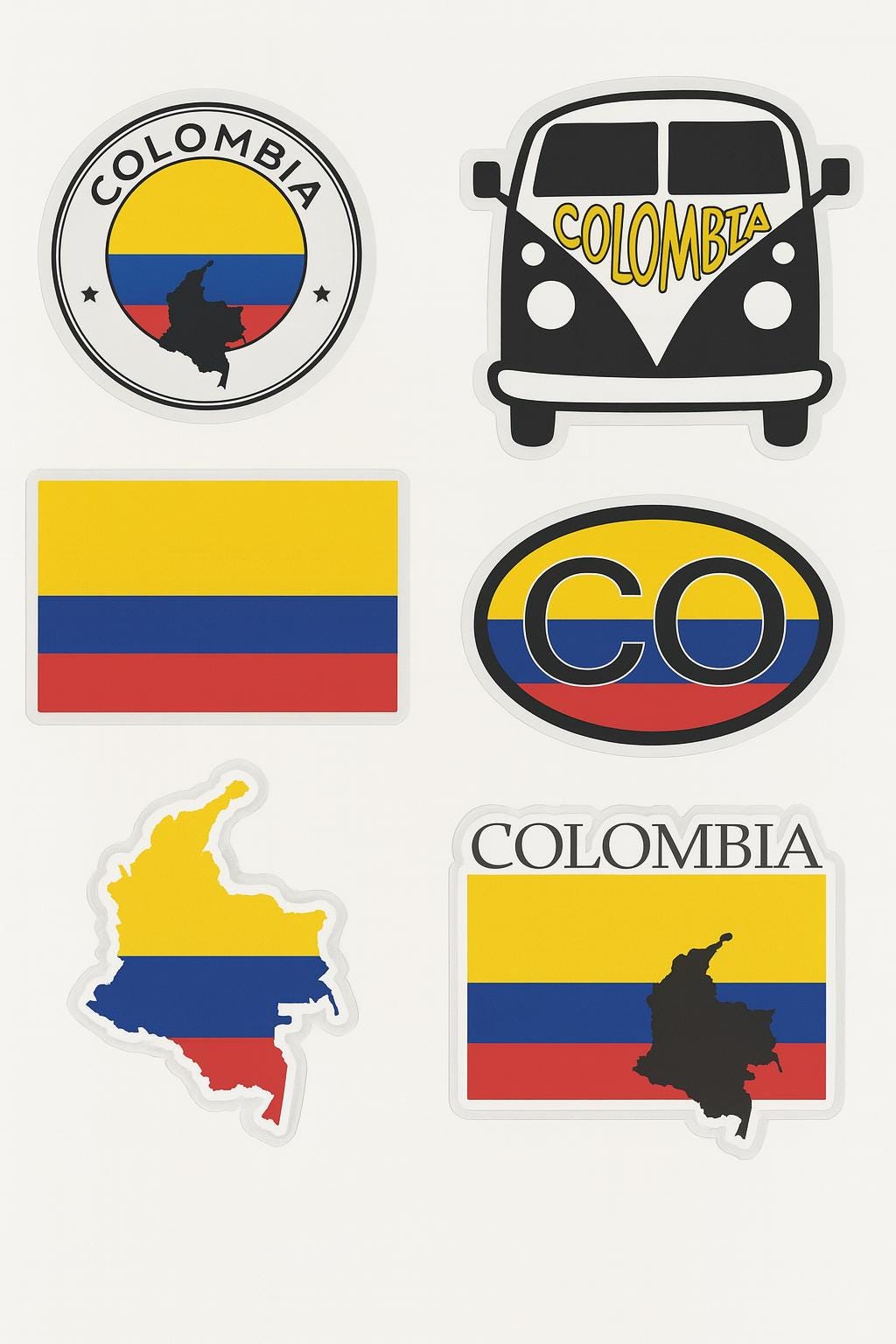 Colombia Sticker Pack – Set of 6 Colombian Flag and Map Vinyl Stickers ...