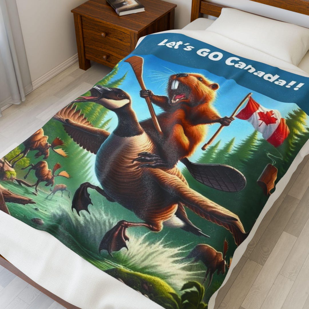 Let's Go Canada Beaver Riding Goose Blanket | Canadian Flag, Outdoor ...