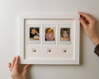 Polaroid Frame with Brass Hearts | Custom Photo Mat (Instax Mini)