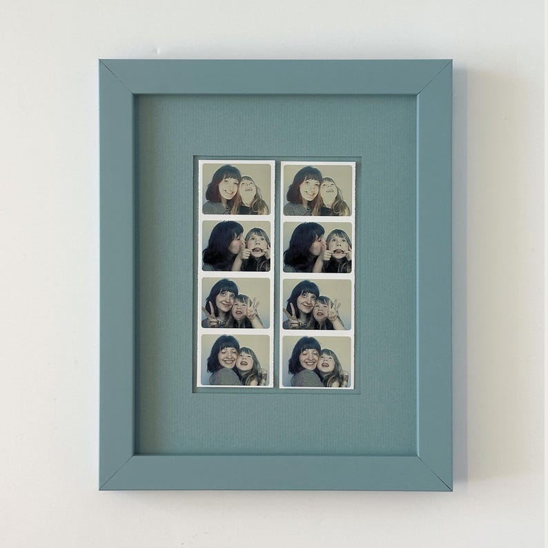 Monochromatic frame for photobooth strips, one or two photo strips, vintage style photo strips film or digial 2x6 photostrips, custom opening for 8x10 frame, made in america