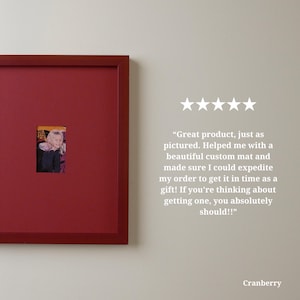 Pode incluir: Uma moldura de cor cranberry com uma pequena fotografia. A moldura tem uma apar&ecirc;ncia escura semelhante &agrave; madeira. O texto na parede diz: "Great product... If you're thinking about getting one, you absolutely should!!"