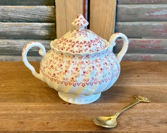Johnson Brothers Rose Bouquet Sugar Bowl With Lid Vintage England Pink Floral Cottage Decor