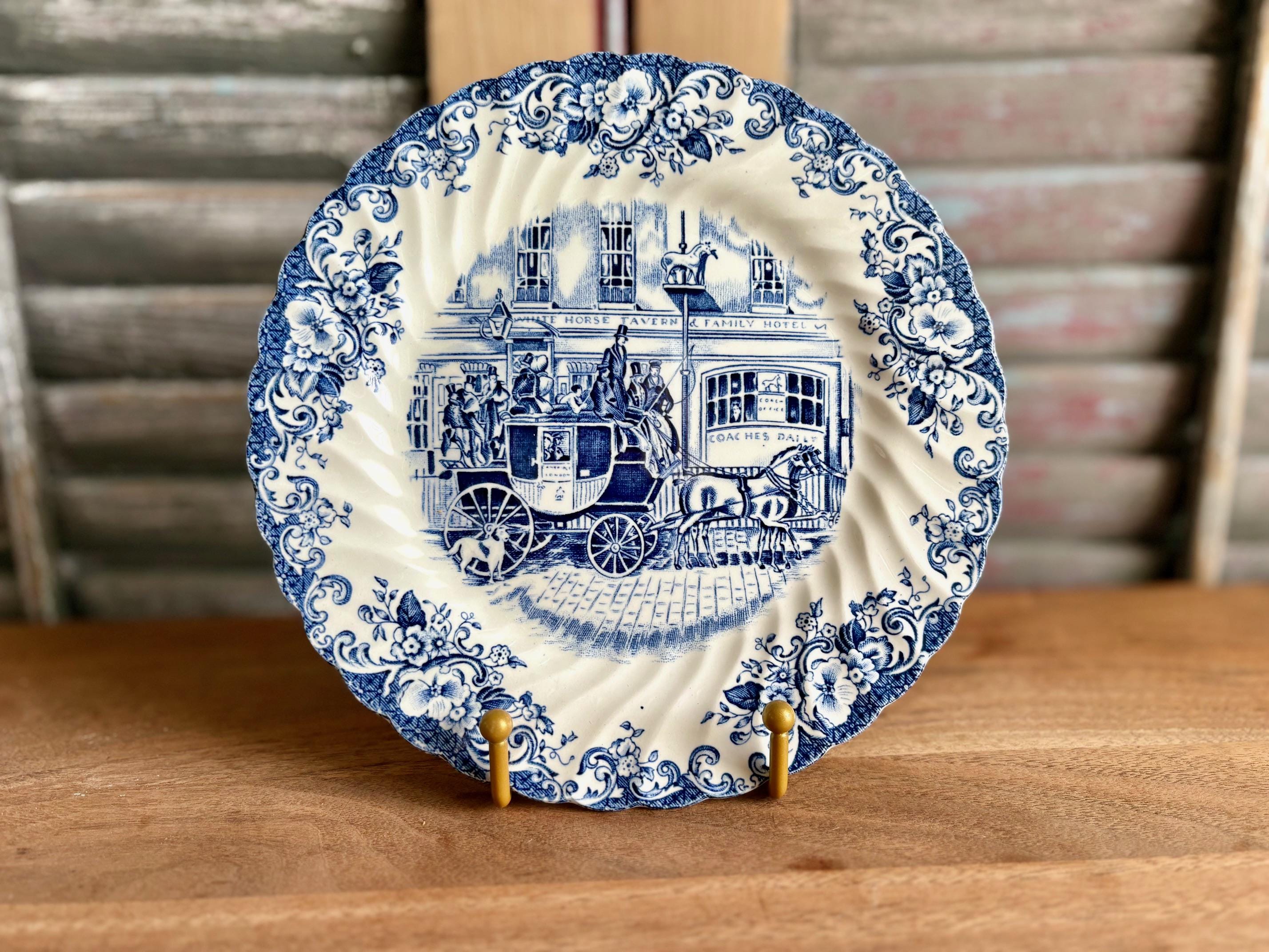 Salad Plate Blue and White Coaching Scenes Johnson Brothers