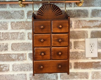 Vintage Wood Apothecary Drawer Set Wall Hanging Spice Cabinet Small Storage Drawers Rustic Farmhouse Decor