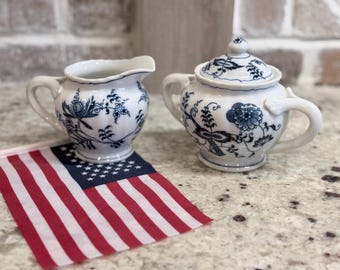 Blue Danube Cream Sugar Set Onion Pattern Japan Porcelain Vintage Tableware