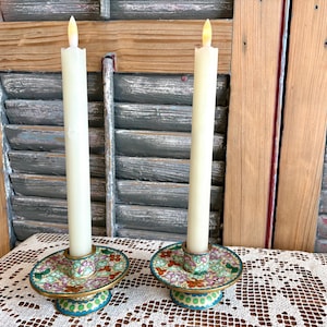 Cloisonne Candle Holders vintage candle holders, asian decor accents floral cloisonne enamel Chinese cloisonne art