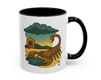 Kabbalah Scorpio Zodiac Mug Mazal Akrav Cheshvan | Kabbalistic Coffee Mug with Poem and Jewish Symbolic Art | Jewish Birthday Gift