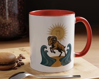 Kabbalah Aries Zodiac Mug Mazal Taleh | Astrology Coffee Mug with Poem and Jewish Symbolic Art | Judaica Gift | Jewish Gifts
