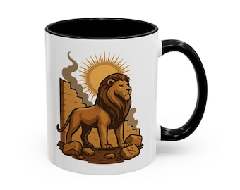 Kabbalah Leo Zodiac Mug Mazal Ari Av | Kabbalistic Symbolic Art and Poem | Birthday Mug | Judaica Gift | Jewish Astrology Coffee Mug Gift