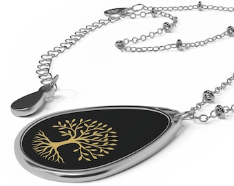 Jewish Tree of Life Necklace Kabbalah Teardrop Pendant Zinc Alloy Spiritual Jewelry