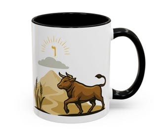 Kabbalah Taurus Zodiac Mug Mazal Shor Iyar | Kabbalistic Astrology Coffee Mug with Poem and Jewish Symbolic Art | Birthday Judaica Gift