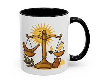 Kabbalah Libra Zodiac Mug Mazal Moznayim | Tishrei Gift | Kabbalistic Astrology Coffee Mug with Poem and Jewish Symbolic Art | Judaica Gift