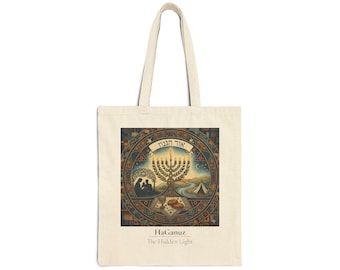 Kabbalah Art Tote Bag - HaGanuz - The Hidden Light | Mystical Tree of Life Illustration | Sacred Light & Menorah Symbolism