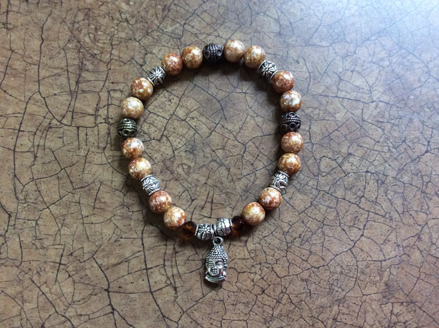Buddha Stretch Bracelet 8 inch Czec glass 8mm round beads | Etsy