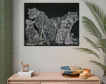 Scratchboard Animals Art Print: Cats, Dogs, Cheetah, Wolf