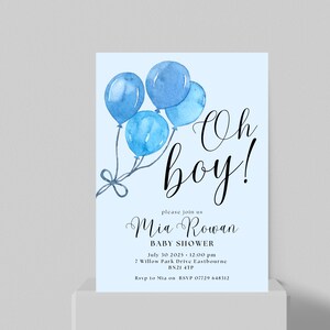 Oh Boy Baby Shower Invitation | Blue Themed Digital Invite | Printable Baby Shower Invite | Boy Gender Reveal | Instant Download