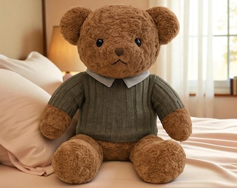 Big Plush Teddy Bear in Cozy Knit Sweaters & Scarves – Soft Brown Bears | Luxury Teddies | Gift for Kids, Nursery or Loved Ones