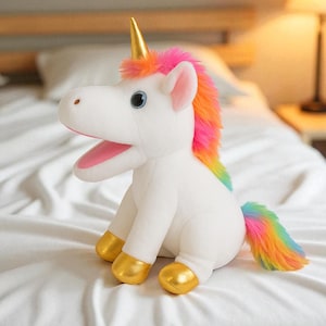 Unicorn Plush Toy – Pink and White Stuffed Animal, Soft Pony Unicorn Doll, Handmade, Decorative Bed Companion, Magical Horse Teddy