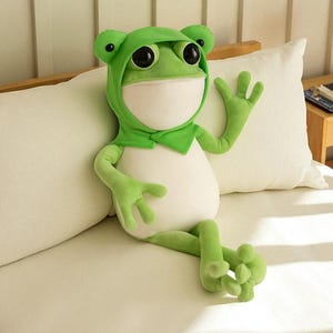 Big Green Frog Plush Toy – Soft Stuffed Crazy Frog Pillow, Cute Reptile Plushie Gift for Kids & Animal Lovers, Nursery Decor