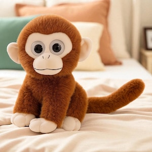 Cute Plush Monkey Toy – Soft Stuffed Brown Monkey Teddies in Two Sizes – Adorable Jungle Animal Gift for Kids & Baby Nursery Decor