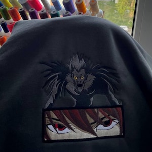 Anime bestickter Hoodie Death Note - bestickte Light Yagami und Ryuk - Anime Sweatshirt Geschenk für Fans - Unisex Anime Kleidung