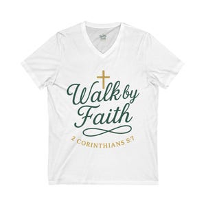 Walk By Faith V-Neck Tee: Christian T-Shirt
