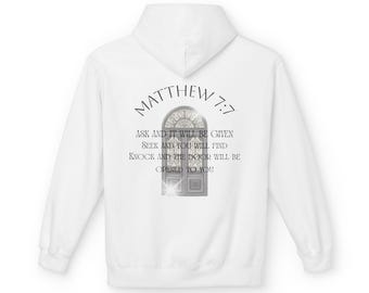Matthew 7:7 Fleece Hoodie, Motivational Unisex Sweatshirt