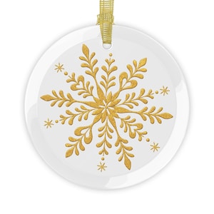 Folk Art Snowflake Glass Ornament - Snowflake Decor, Holiday Tree Decoration, Christmas Ornaments, Winter Wedding Decor, Keepsake Ornaments