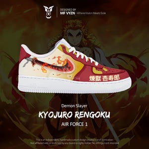 Nike air force 1, Personalized Shoes, Kyojuro Custom Shoes, Anime, Anime fans, Flame, Hand-painted, High-end Quality