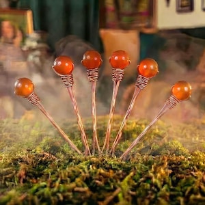 Vintage | Hairstick | Vintage Hairstick with Carnelian Stone Carnelian & Sterling Silver Hair Sticks With Vintage Jet  main image 4
