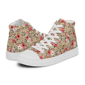 Floral Leopard High Top Canvas Shoes: Handmade Fashion Sneakers