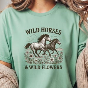 Wild Horses & Wildflowers T-Shirt, Mustang Shirt, Vintage Graphic Tee for Horse Lovers