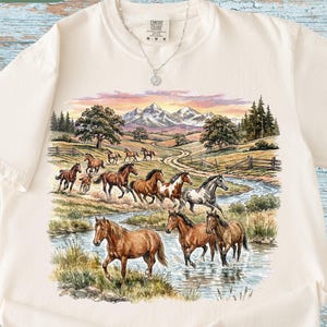 Vintage Wild Running Horses T-Shirt, Mustang Shirt, 90s Nature Tee, Country Western Gift