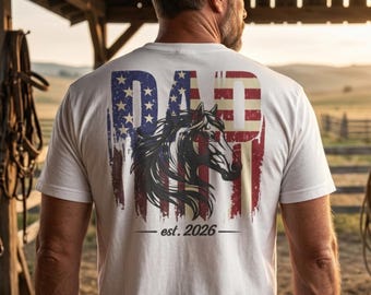 New Dad Gift, American Flag Equestrian Tee, Trending Shirt for Father, Dad Est 2026