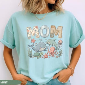 Ocean Faux Patchwork MOM T-Shirt, Autism Mama Whale Dolphin Octopus Shirt