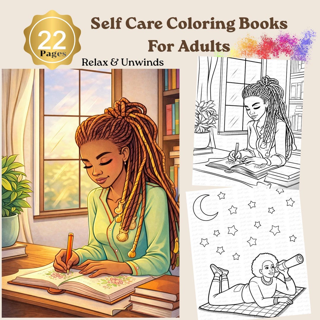 Self Care Coloring Pages for Adults, Black Women Relaxing Printable ...