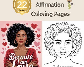 Färbung für Erwachsene und Affirmationen Seiten für schwarze Frauen, göttlich weiblich, Heilung druckbare PDF