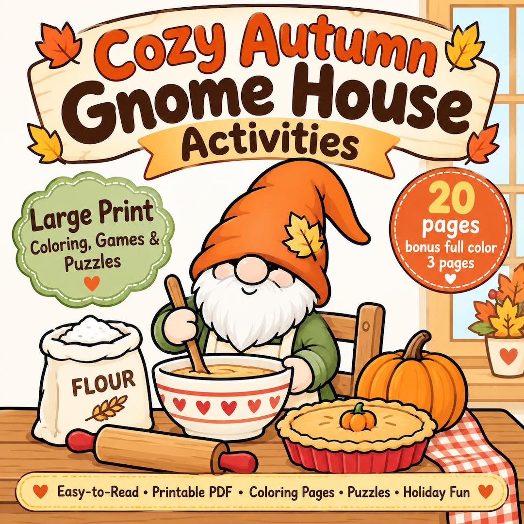 Cozy Autumn Gnome Activity Book, Large Print Bold & Easy Fall ...
