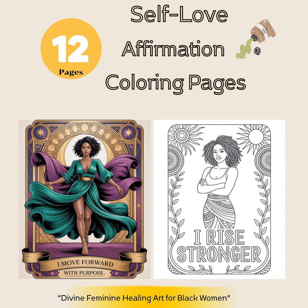 Valentine Coloring Pages for Black Women, Self Love Affirmations ...