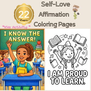 Black Girl Smart Coloring Pages Printable, Learning Affirmation & Growth Mindset Activity for Kids