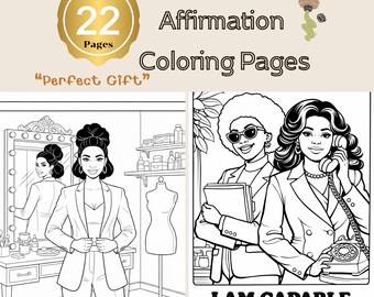 Färbung für Erwachsene schwarze Frauen Affirmation Malbuch | 22 Ermächtigende Seiten (Digitaler Download)