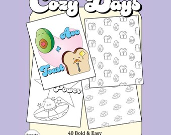 Cozy Days 40 Bold & Easy Coloring Book Pages and Patterns DIGITAL DOWNLOAD