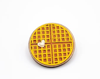 Waffle Layered Paper Art Wooden Pin, Broach, Badge