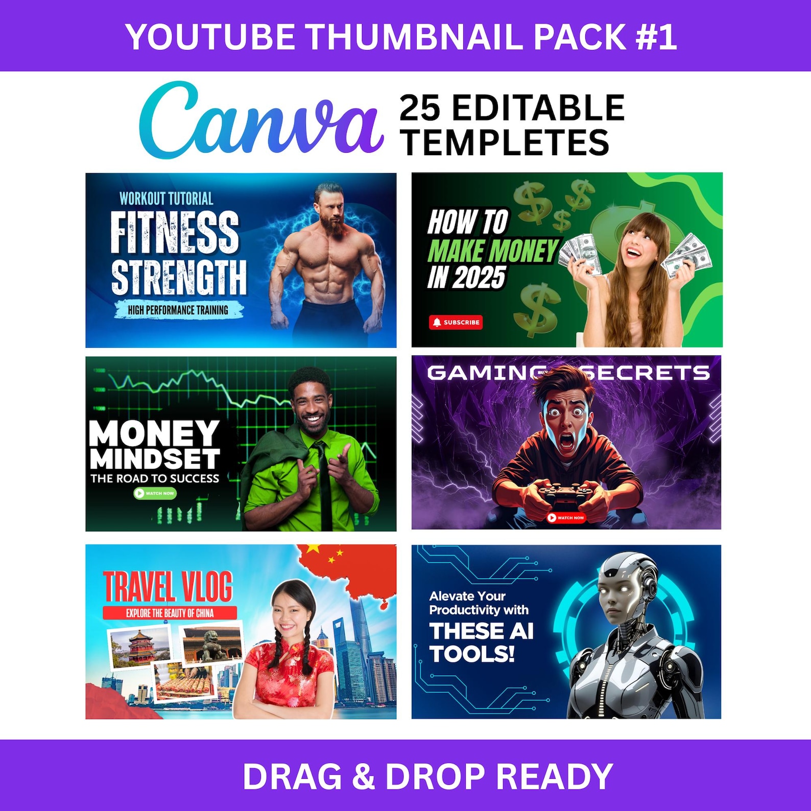 Canva Youtube Thumbnail Templates Editable Design Pack Etsy