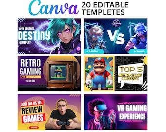 Miniaturas de YouTube para videojuegos: plantillas editables de Canva (descarga digital)