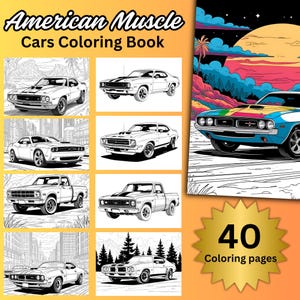 American Muscle Cars Coloring Book | Printable Coloring Pages | PDF | JPG | 40 Page Bundle